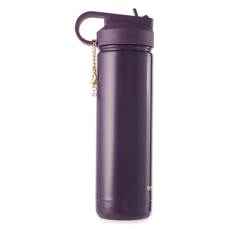 Thyme & Table 26 oz Water Bottle with Straw Lid, Purple with Moon Gold Charm