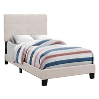 Monarch Specialties Bed, Twin Size, Platform, Teen, Frame, Upholstered, Linen Look, Wood Legs, Beige, Black, Transitional