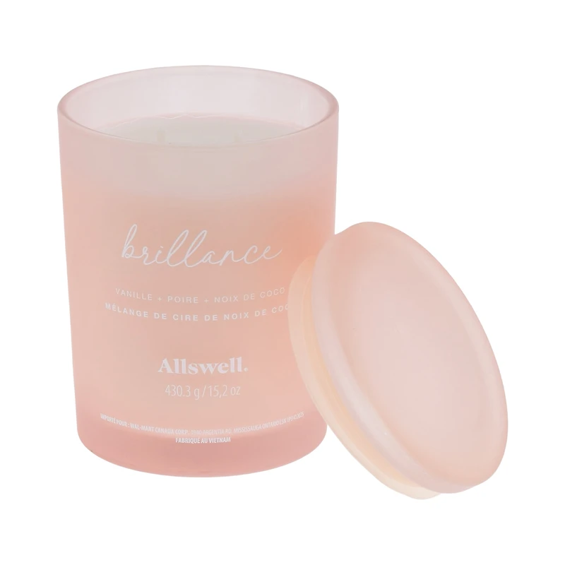 Bougie spa parfumée à la cire de noix de coco 15 oz Allswell, Brillance (Vanille + Poire + Noix de coco) Mélange de cire de noix de coco