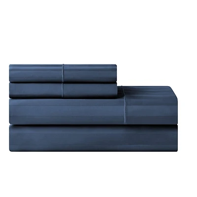 Hotel Style 4-Piece 600 Thread Count Navy Stripe Egyptian Cotton Adult Bed Sheet Set, King-Deep Pocket, King Sheet Set