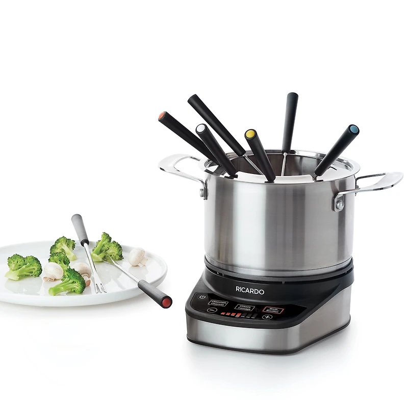 Ricardo Digital Electric Fondue Set, 11 Pieces, 3L (3.2Qt) Fondue Pot, Settings for Chineese Fondue, Cheese Fondue and Chocolate Fondue, 1200 Watts
