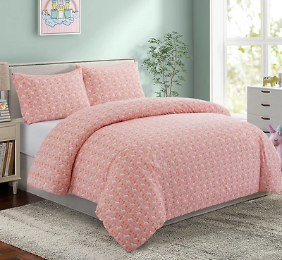Ensemble de literie Marina Décoration pour enfants et filles, imprimé, en coton doux 600 fils, avec housse de couette et drap-housse, motif licorne rose et arc-en-ciel