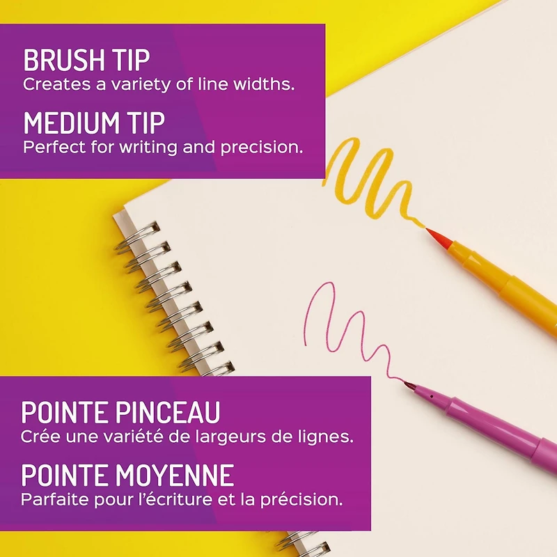 Stylo feutre double Paper Mate Flair, pinceau et pointe moyenne, couleurs assorties