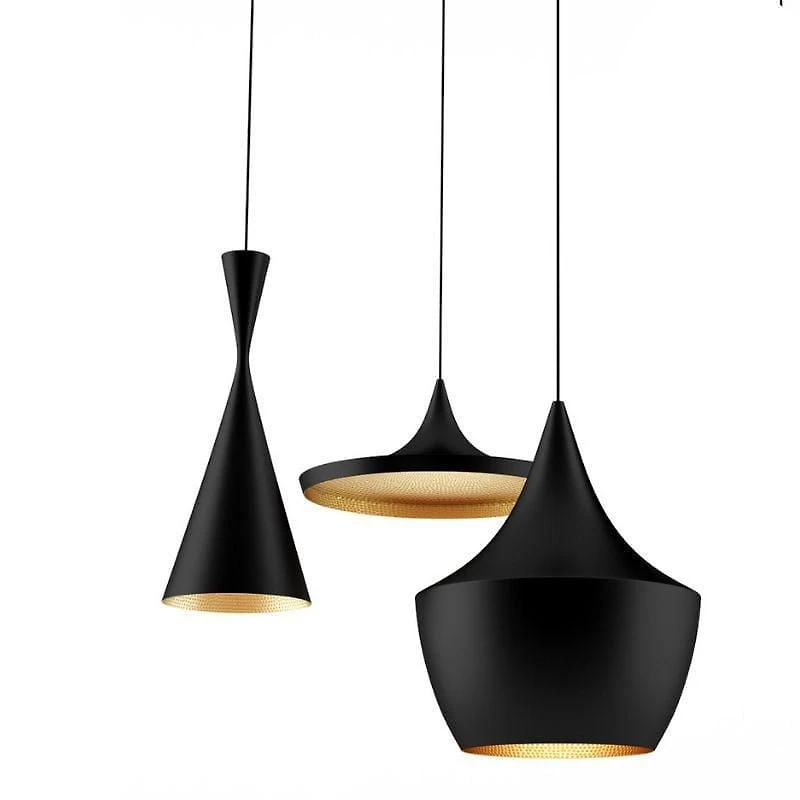 Carol pendant set, 3 lights pendant, adjustable high with black finish outside and gold finish inside