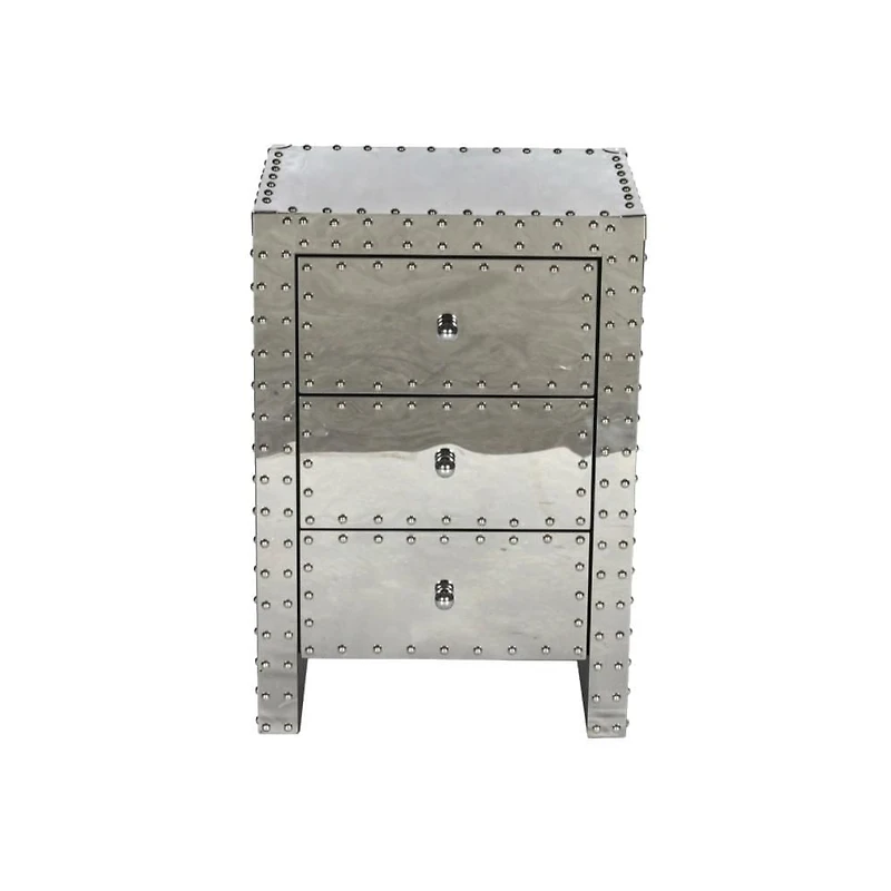 Moat Silver Nightstand, Table de chevet en acier inoxydable, Nigthstand contemporain, Table de chevet argentée, Table de chevet de chambre à coucher, Table de chevet à trois tiroirs