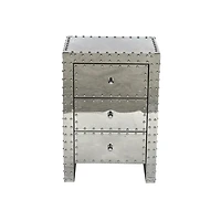 Moat Silver Nightstand, Table de chevet en acier inoxydable, Nigthstand contemporain, Table de chevet argentée, Table de chevet de chambre à coucher, Table de chevet à trois tiroirs