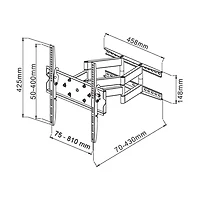 Techly 42" to 70" 2-Arm Full Motion Flat or Curved LCD/LED TV Wall Mount - Tilt +/-12° VESA up to 800x400 mm, White