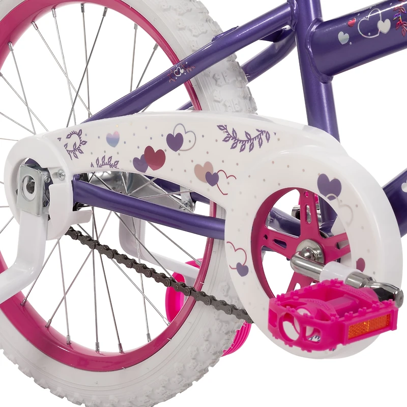 Huffy Sea Star 18-inch Girls’ Bike with Training Wheels, Purple, 4-8 years