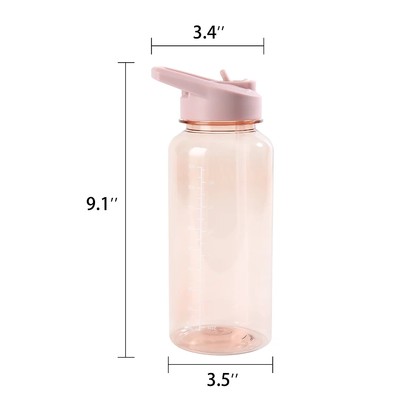 Mainstays 34oz Pink Plastic Wide Mouth Sports Water Bottle with Twist Top Lid