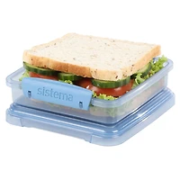 Boîte à sandwich Sistema, contient du plastique recyclé provenant de l'océan, récipient de conservation des aliments et boite a repas, 450 ml, sans BPA, bleu sarcelle ou bleu