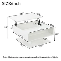 Homy Casa, White LED Lift Top Coffee Table with Open Storage and High Gloss Finish for Living Room