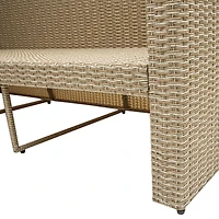 Deko Living 5 Place Seating Outdoor Wicker Patio Couch with Canopy and Ottoman Set with Table