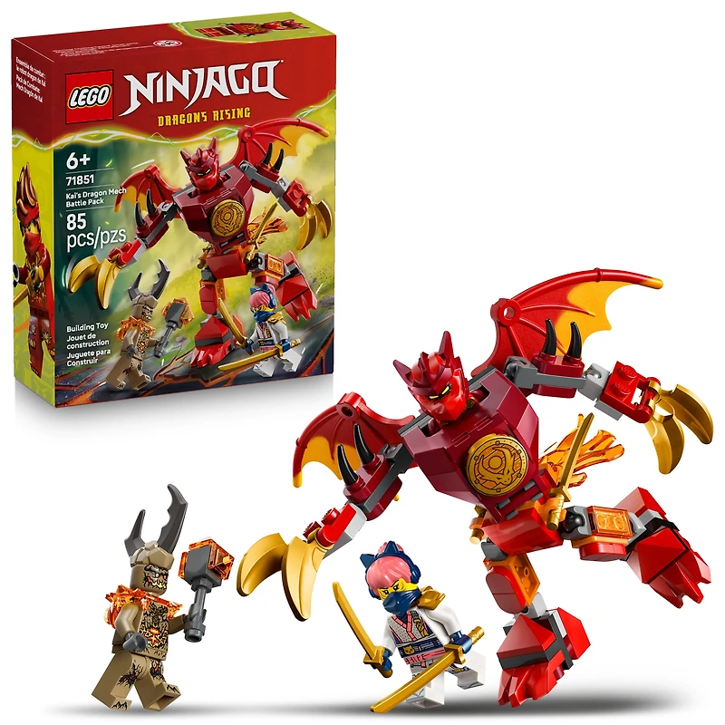 LEGO NINJAGO Kai’s Dragon Mech Battle Pack Building Toy for Boys, Girls, & Kids, Ages 6+ - Poseable Dragon Figure & 3 Character Minifigures for Pretend Play - Gift Idea for Birthdays - 71851