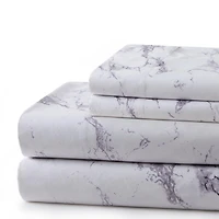 Marina Decoration Printed 600 Thread Count Soft Deep Pocket Hotel Standard Long Staple Cotton Blend Percale All Season Bedding Sheet Set, White Marble Pattern
