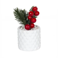 Faux pin miniature Yaga avec baies dans un pot blanc