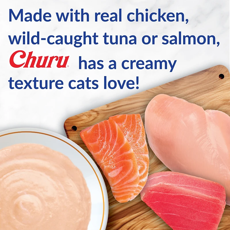 INABA Churu Cat Treats, Grain-Free Lickable Creamy Purée with Vitamin E -Tuna Variety Box 10 Tubes (5xTuna & 5xTuna w/Salmon) 114g