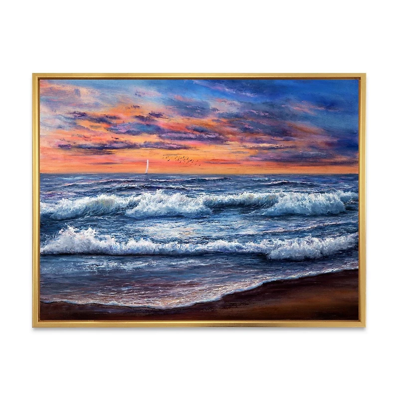 Designart Sunset Over The Blue Ocean II FLOAT FRAME WALL ART