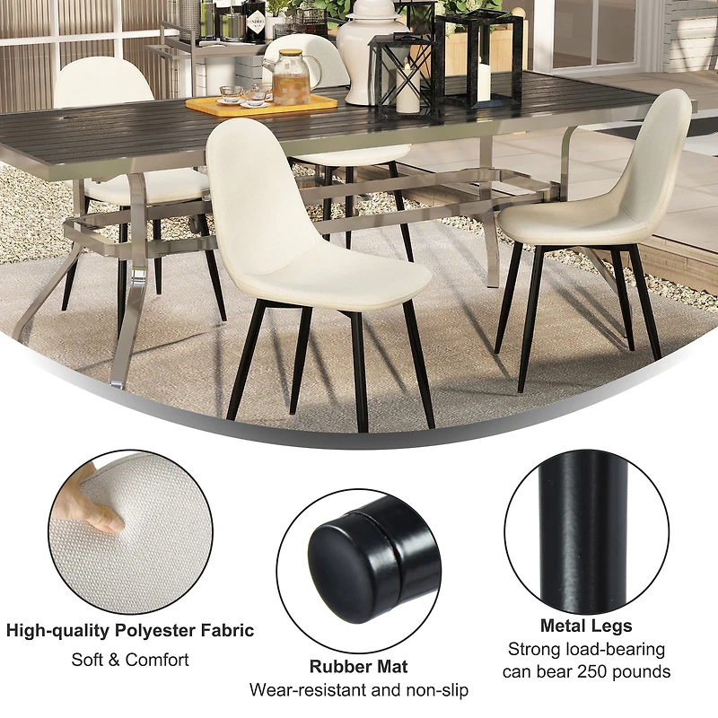Homy Casa Set of 4 Modern Dining Chairs with Metal Legs and Upholstery Seats for Kitchen Café, Cream Fabric