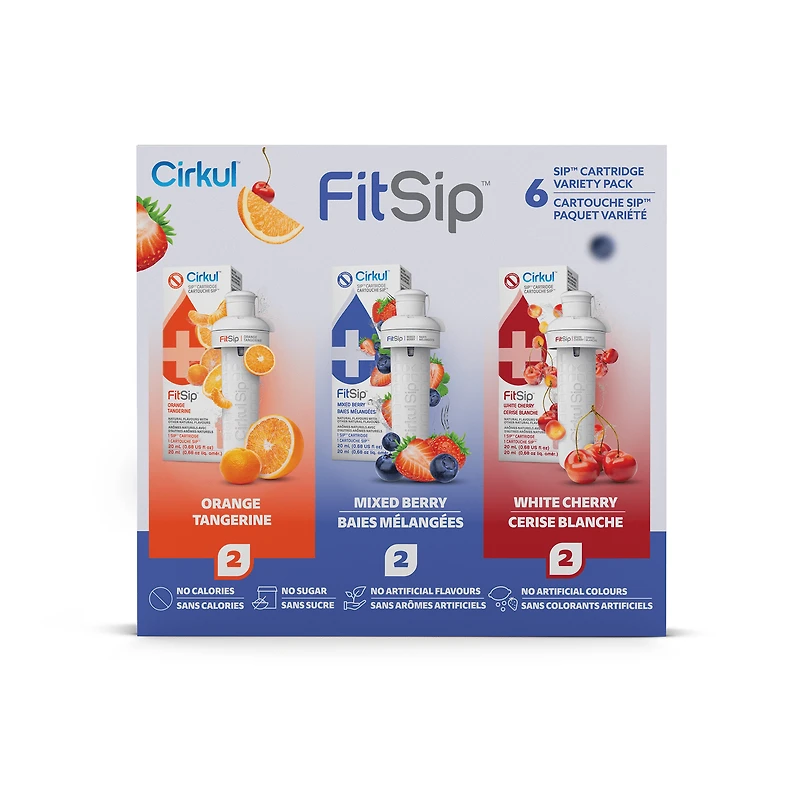 Cirkul FitSip Flavor Cartridge Variety Pack, 6-Pack (2 Mixed Berry, 2 White Cherry, 2 Orange Tangerine)