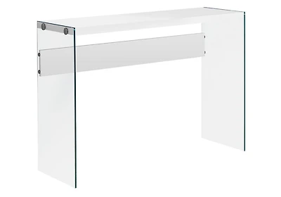 Monarch Specialties Accent Table, Console, Entryway, Narrow, Sofa, Living Room, Bedroom, Tempered Glass, Laminate, Glossy White, Clear, Contemporary, Modern