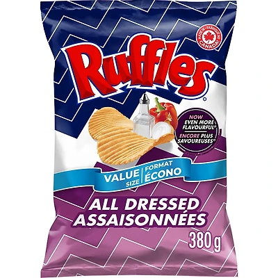 Ruffles croustilles Assaisonnées, format écono 380 g.