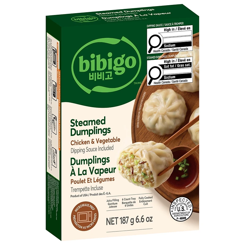 bibigo Dumplings à la vapeur surgelés au poulet et aux légumes 6 Dumplings, 187g