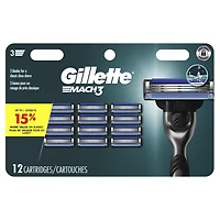 Cartouches de rechange Gillette Mach3, 12cartouches de rasoir, cartouches de rechange pour hommes avec bande lubrifiante, 3lames de rasoir pour un rasage de près 12CT