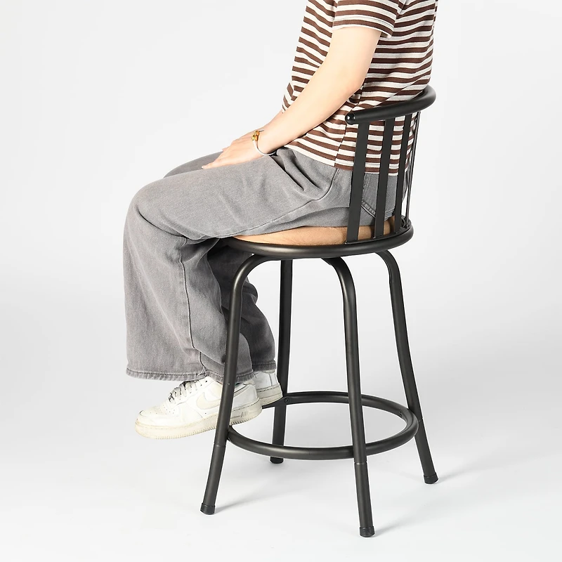 Ensemble de 3 tabourets de bar compacts et ajustables Homy Casa pour petits espaces, chaise pivotante avec coussin beige et structure en métal