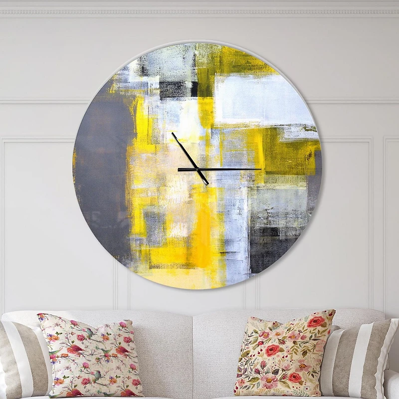 Designart 'Grey and Yellow Blur Abstract ' Modern wall clock