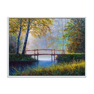 Designart La lumière du soleil du matin et la forêt printanière de l'éveil ART MURAL À CADRE FLOTTÉ