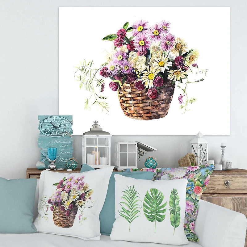 Designart Bouquet De Fleurs De Prairie Dans Le Panier Art mural sur toile