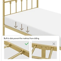 Fullfurnique Metal Platform Bed with High Headboard and Footboard for Adults, Twin, Antique Gold