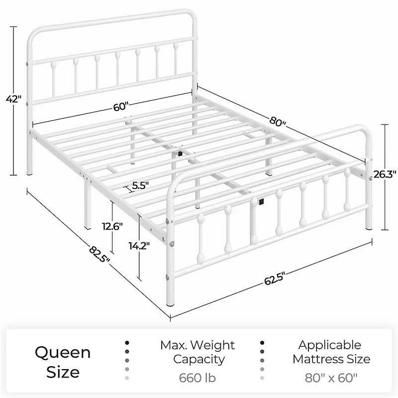 Fullfurnique Lit de plateforme métallique avec tête et pied de lit hauts pour adultes, Twin, Blanc