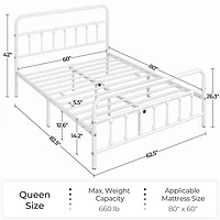 Fullfurnique Lit de plateforme métallique avec tête et pied de lit hauts pour adultes, Twin, Blanc