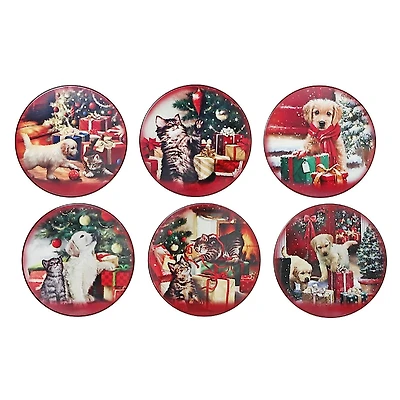 Christmas 8 "Round Ceramic Tivet Pets With Gifts - Ensemble De 6