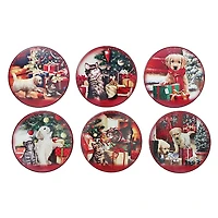 Christmas 8 "Round Ceramic Tivet Pets With Gifts - Ensemble De 6