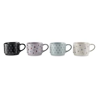 Thyme & Table 11.1 fl oz Assorted Celestial Stoneware Stacking Mugs with Wire Rack, Set of 4