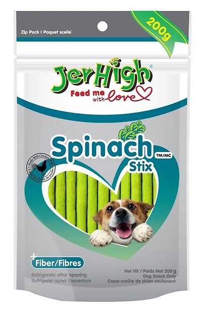 Casse-croûte sec aux épinards Stix de JerHigh pour chiens 200 g