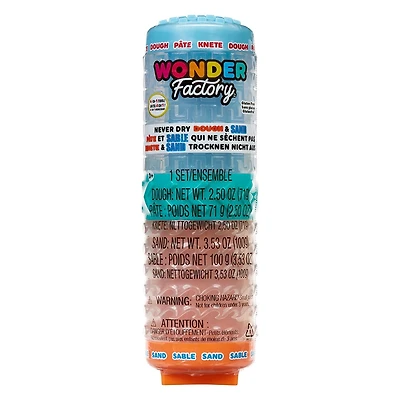 Wonder Factory Never Dry Dough & Sand Starter Set- Light Blue Dough + Orange Sand - Never Dries Out and Gluten Free