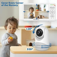 HelloBaby Moniteur Vidéo pour Bébé 6,0" LCD Sans Fil avec Batterie Rechargeable 4000 mAh, Panoramique et Inclinaison à Distance