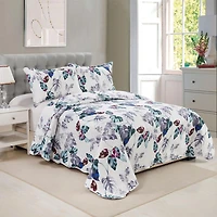 Marina Decoration Rich Printed Embossed Pinsonic Coverlet Bedset Couvre-lit Ultra Doux Literie Été Quilt Ensemble avec Taies d'oreiller, Motif de Feuilles Vertes Modernes