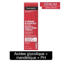 Sérum quotidien Points noirs tenaces Neutrogena, traitement antiacné à base d'AAH, d'acide salicylique, et d'acides glycolique + mandélique + polyhydroxylé, Sans parfum 29 ml