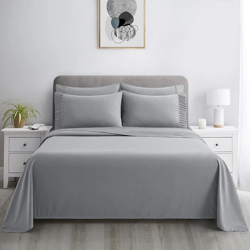 Literie Marina Decoration, draps toutes saisons, ultra doux, soyeux et à poches profondes, en rayonne de bambou, couleur gris