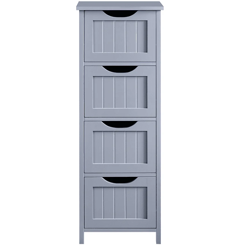 FullFurnique Armoire de Salle de Bain Autoportante en Bois avec 4 Tiroirs, Gris