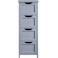 FullFurnique Armoire de Salle de Bain Autoportante en Bois avec 4 Tiroirs, Gris
