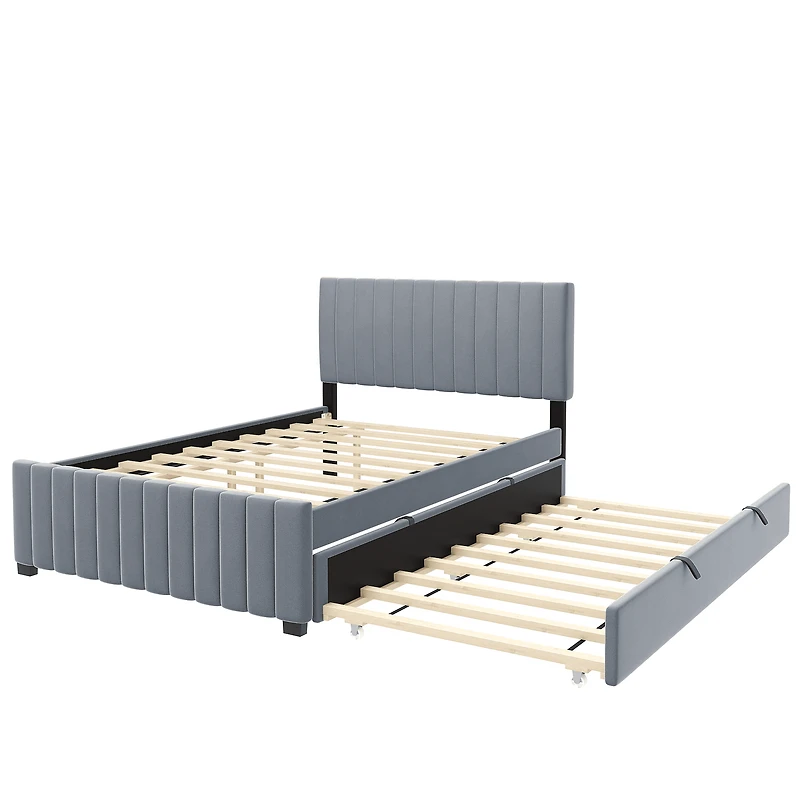 Lit plateforme Noble House en velours gris avec lit gigogne simple, 1 place