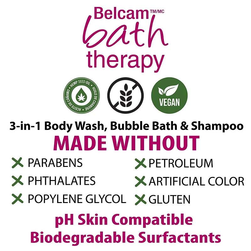 Belcam Bath Therapy 3 in 1 Body Wash, Bubble Bath & Shampoo