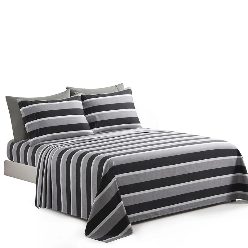 Marina Decoration Ultra Soft Silky Deep Pocket Rich Printed Bedding Rayon from Bamboo All Season Sheet Set with Pillowcases, Black Grey Stripes Pattern