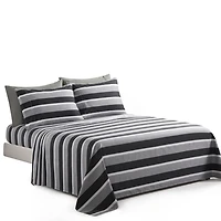 Marina Decoration Ultra Soft Silky Deep Pocket Rich Printed Bedding Rayon from Bamboo All Season Sheet Set with Pillowcases, Black Grey Stripes Pattern