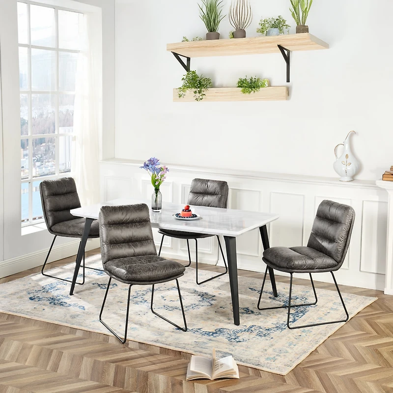 Homy Casa 5 Piece Dining Room Set - Rectangular Dining Table and 4 Industrial Side Chairs for 4 Person